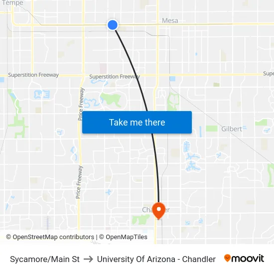 Sycamore/Main St to University Of Arizona - Chandler map