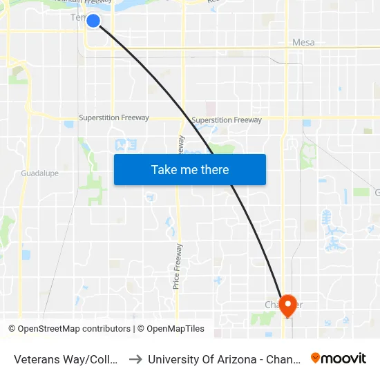 Veterans Way/College to University Of Arizona - Chandler map