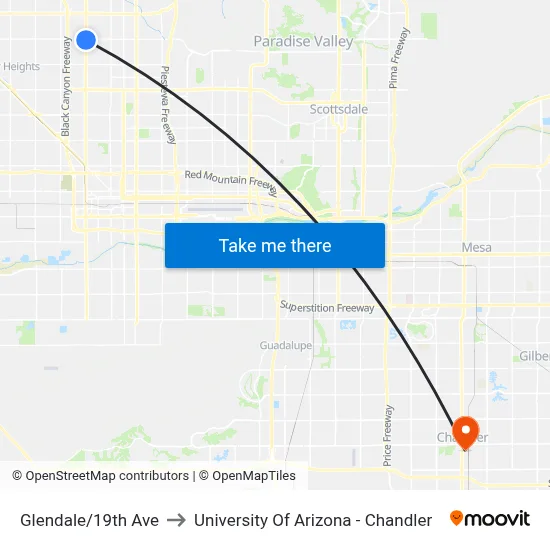 Glendale/19th Ave to University Of Arizona - Chandler map
