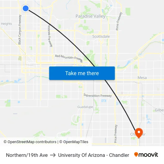 Northern/19th Ave to University Of Arizona - Chandler map