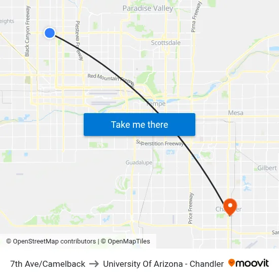 7th Ave/Camelback to University Of Arizona - Chandler map