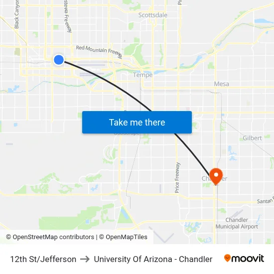 12th St/Jefferson to University Of Arizona - Chandler map