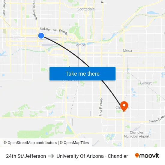 24th St/Jefferson to University Of Arizona - Chandler map