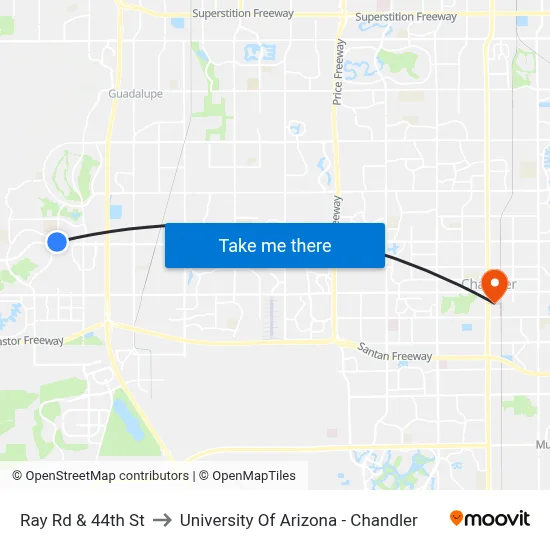 Ray Rd & 44th St to University Of Arizona - Chandler map