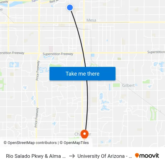 Rio Salado Pkwy & Alma School Rd to University Of Arizona - Chandler map