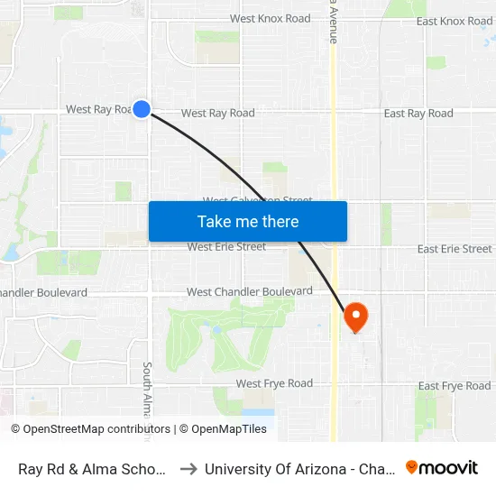 Ray Rd & Alma School Rd to University Of Arizona - Chandler map