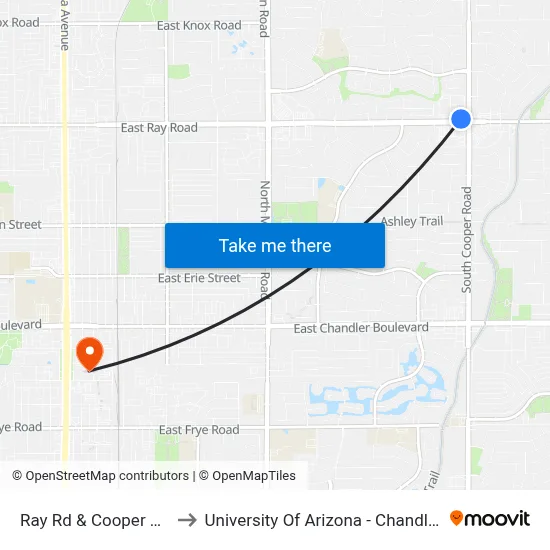 Ray Rd & Cooper Rd to University Of Arizona - Chandler map