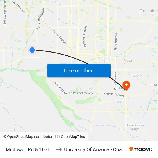 Mcdowell Rd & 107th Av to University Of Arizona - Chandler map