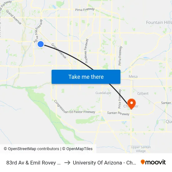 83rd Av & Emil Rovey Pkwy to University Of Arizona - Chandler map