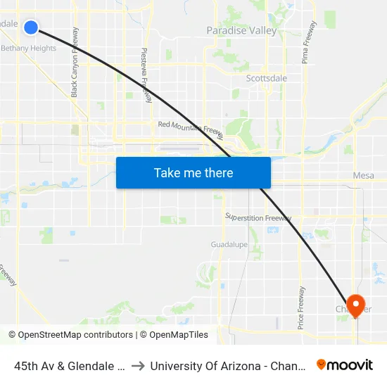 45th Av & Glendale Av to University Of Arizona - Chandler map