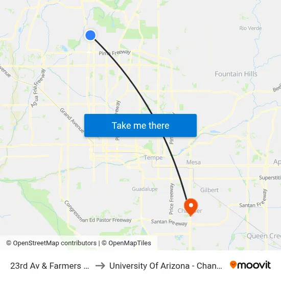 23rd Av & Farmers Wy to University Of Arizona - Chandler map