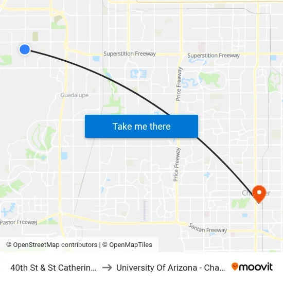 40th St & St Catherine Av to University Of Arizona - Chandler map