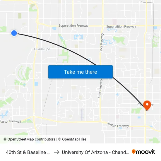 40th St & Baseline Rd to University Of Arizona - Chandler map