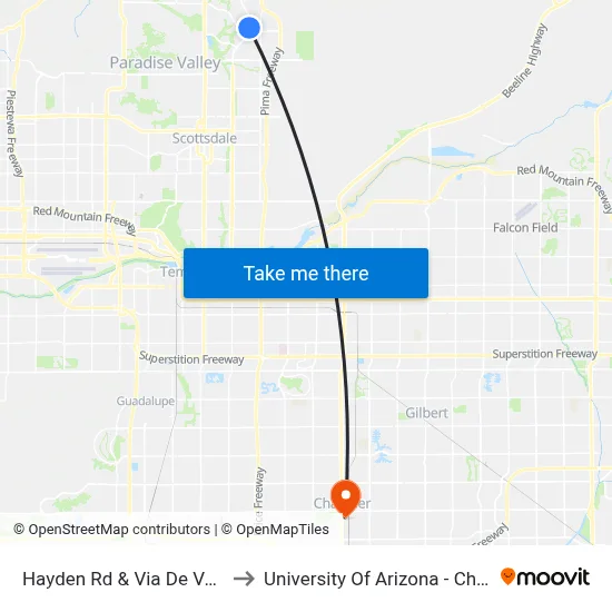 Hayden Rd & Via De Ventura to University Of Arizona - Chandler map