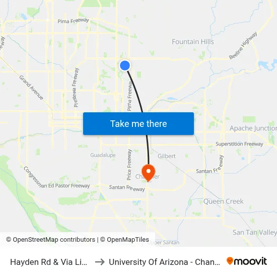 Hayden Rd & Via Linda to University Of Arizona - Chandler map