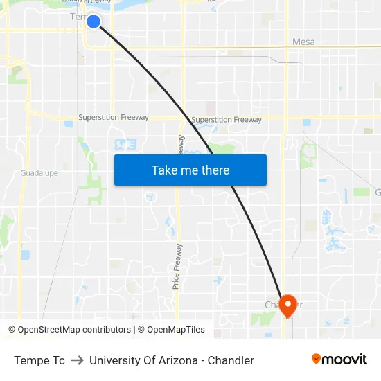 Tempe Tc to University Of Arizona - Chandler map