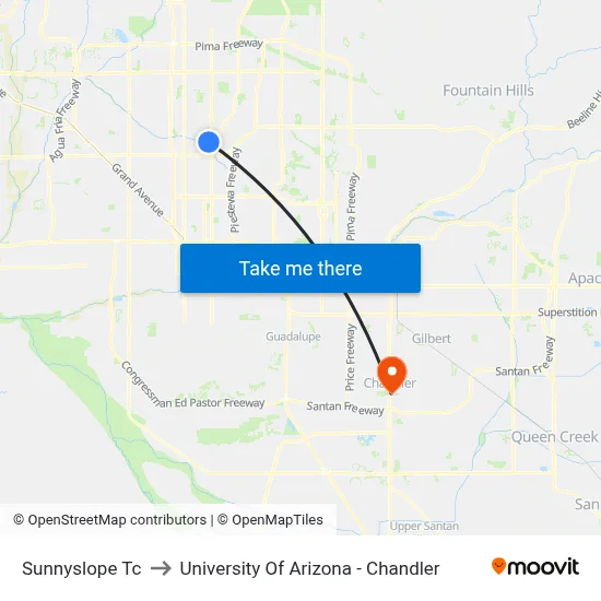 Sunnyslope Tc to University Of Arizona - Chandler map