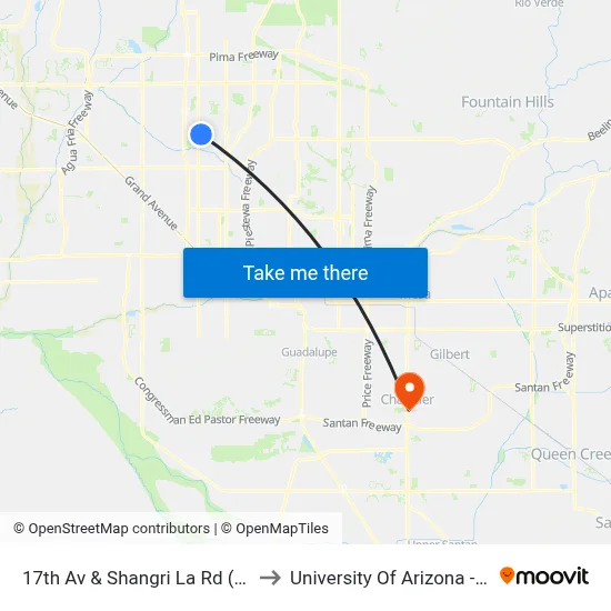 17th Av & Shangri La Rd (Flag Zone) to University Of Arizona - Chandler map