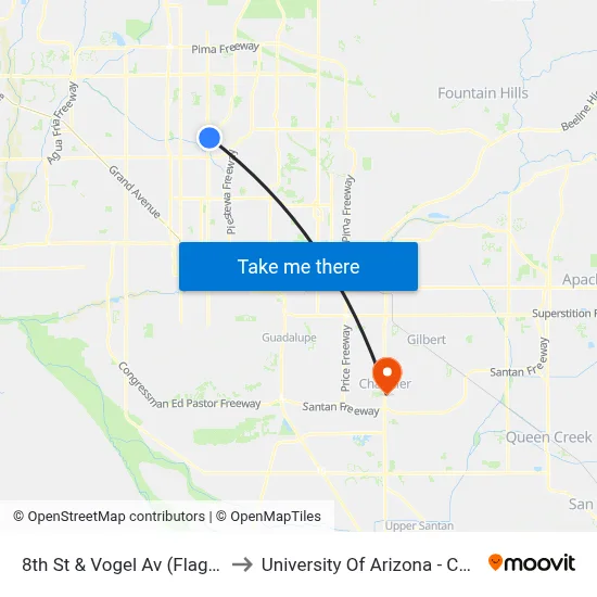 8th St & Vogel Av (Flag Zone) to University Of Arizona - Chandler map