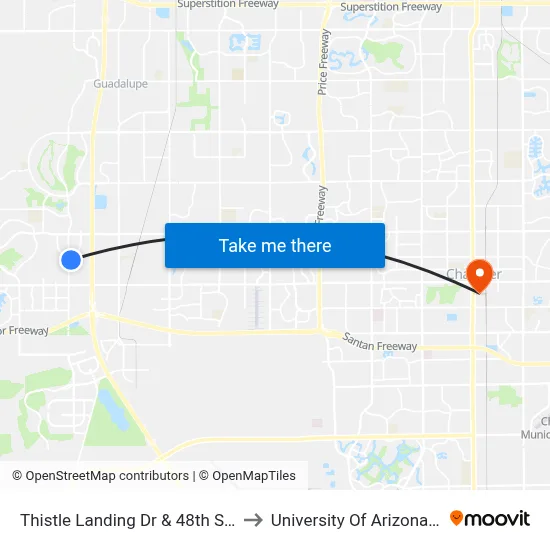 Thistle Landing Dr & 48th St (Flag Zone) to University Of Arizona - Chandler map