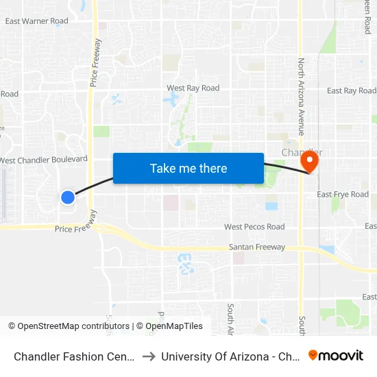 Chandler Fashion Center Tc to University Of Arizona - Chandler map