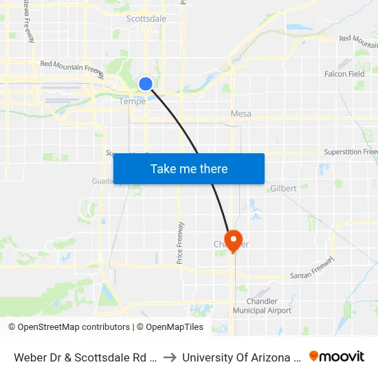 Weber Dr & Scottsdale Rd (Flag Zone) to University Of Arizona - Chandler map
