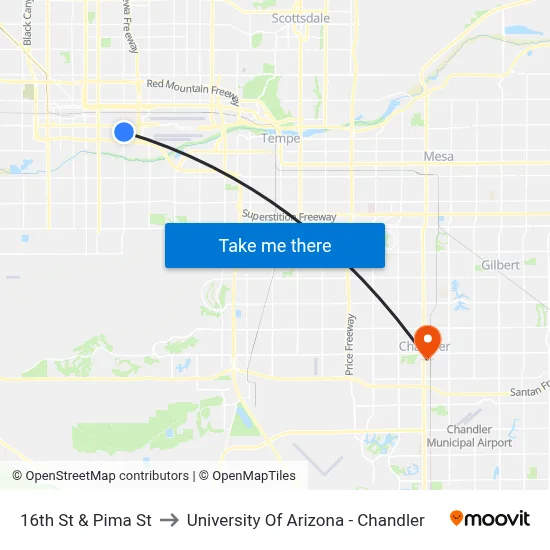 16th St & Pima St to University Of Arizona - Chandler map