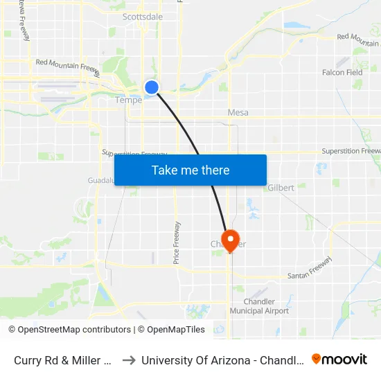 Curry Rd & Miller Rd to University Of Arizona - Chandler map