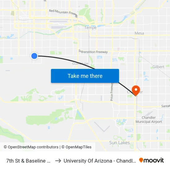 7th St & Baseline Rd to University Of Arizona - Chandler map