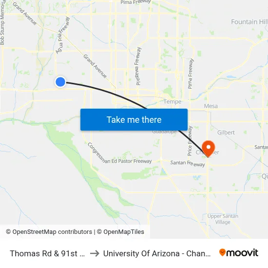 Thomas Rd & 91st Av to University Of Arizona - Chandler map