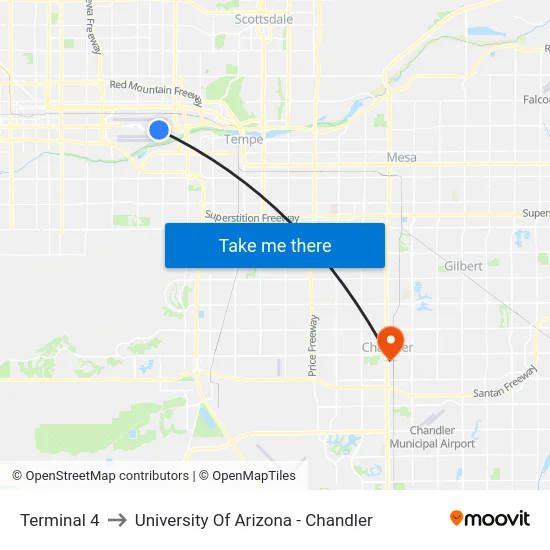 Terminal 4 to University Of Arizona - Chandler map