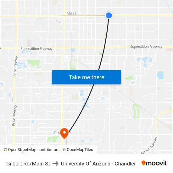 Gilbert Rd/Main St to University Of Arizona - Chandler map