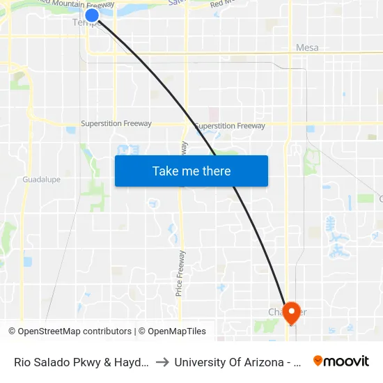 Rio Salado Pkwy & Hayden Ferry to University Of Arizona - Chandler map