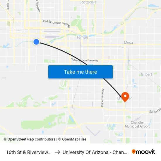 16th St & Riverview Dr to University Of Arizona - Chandler map