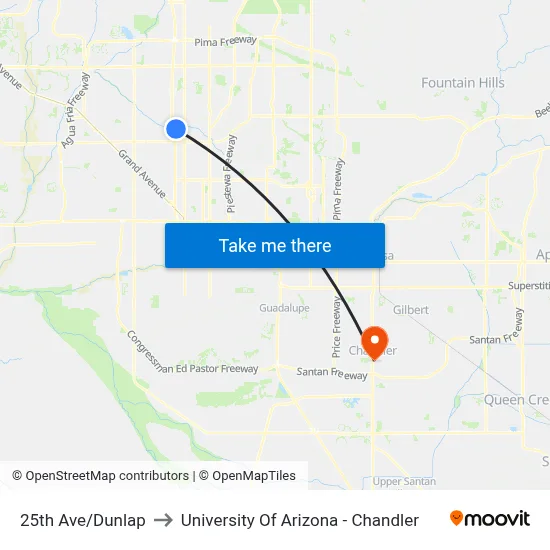 25th Ave/Dunlap to University Of Arizona - Chandler map