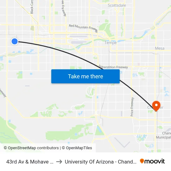 43rd Av & Mohave St to University Of Arizona - Chandler map