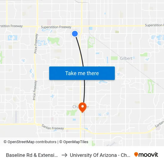 Baseline Rd & Extension Rd to University Of Arizona - Chandler map