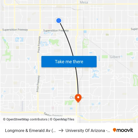 Longmore & Emerald Av (Flag Zone) to University Of Arizona - Chandler map