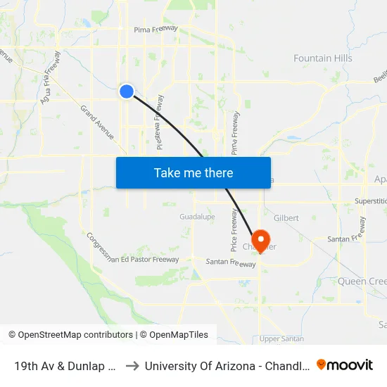 19th Av & Dunlap Av to University Of Arizona - Chandler map