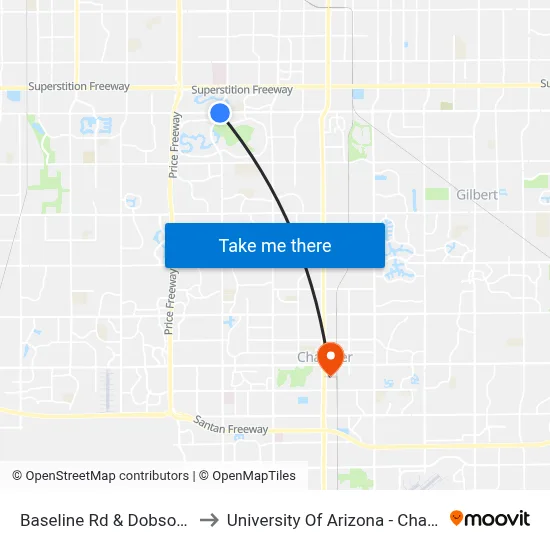 Baseline Rd & Dobson Rd to University Of Arizona - Chandler map