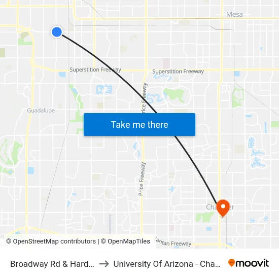 Broadway Rd & Hardy Dr to University Of Arizona - Chandler map