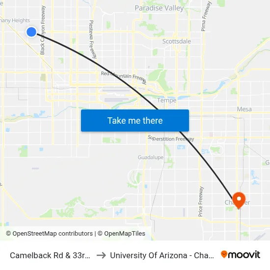 Camelback Rd & 33rd Av to University Of Arizona - Chandler map