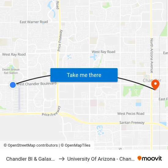 Chandler Bl & Galaxy Dr to University Of Arizona - Chandler map