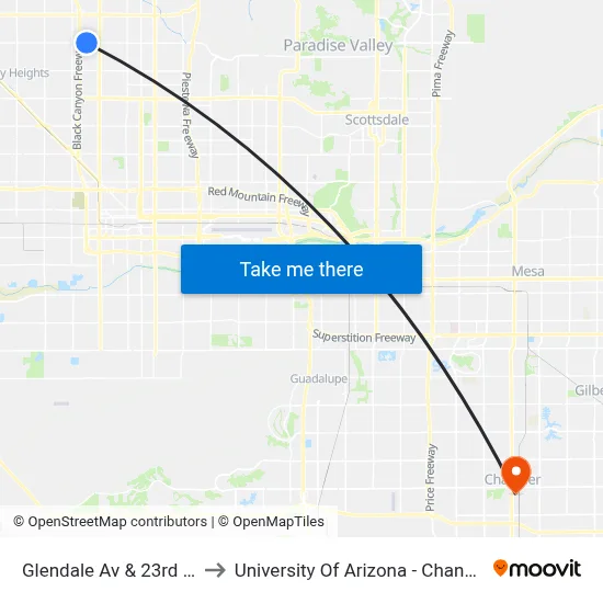 Glendale Av & 23rd Av to University Of Arizona - Chandler map