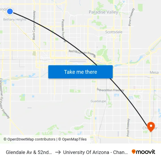 Glendale Av & 52nd Av to University Of Arizona - Chandler map