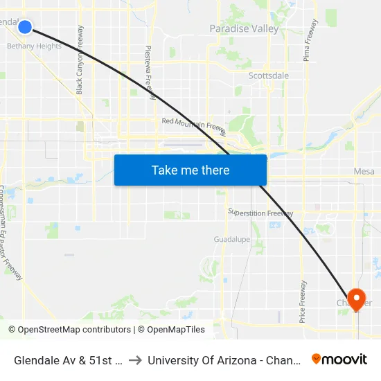 Glendale Av & 51st Av to University Of Arizona - Chandler map