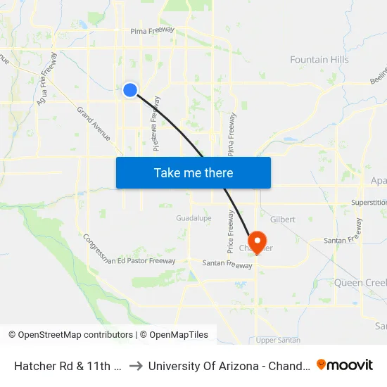 Hatcher Rd & 11th Av to University Of Arizona - Chandler map
