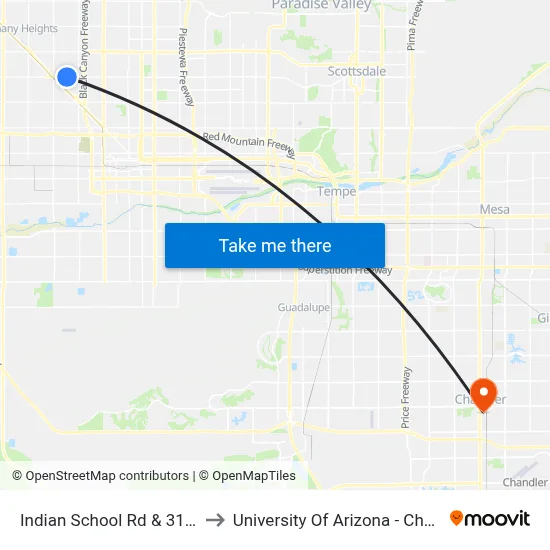 Indian School Rd & 31st Av to University Of Arizona - Chandler map