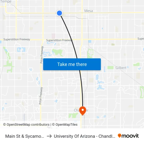 Main St & Sycamore to University Of Arizona - Chandler map