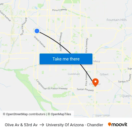 Olive Av & 53rd Av to University Of Arizona - Chandler map